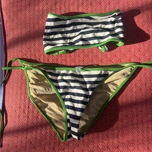 J. Crew Kids Bikini with Navy Stripes and Green Trim